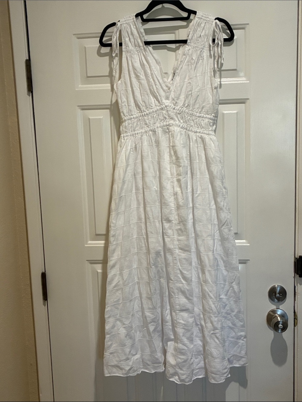 Madewell White cotton Tie-Shoulder Smocked-Waist Sundress